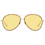 Linda Farrow - Diabolo C8 Aviator Sunglasses in Light Gold and Tortoiseshell - LFL963C8SUN - Linda Farrow Eyewear