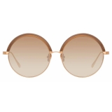 Linda Farrow - Annie C7 Round Sunglasses in Rose Gold and Chocolate - LFL966C7SUN - Linda Farrow Eyewear