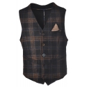BoB Company - Single-Breasted Waistcoat in Check Pattern - Blue/Beige - Waistcoat - Made in Italy - Luxury Exclusive Collection
