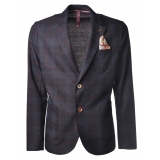 BoB Company - Single-Breasted Jacket in Check Pattern - Blue - Jacket - Made in Italy - Luxury Exclusive Collection