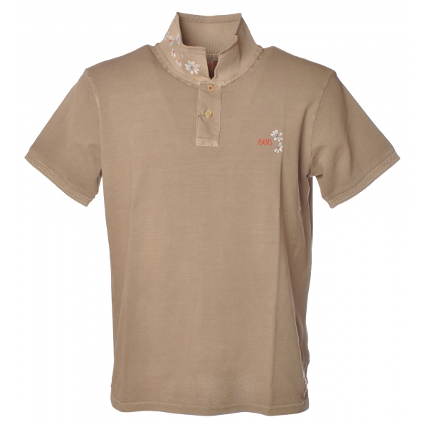 BoB Company - Short Sleeves Polo Shirt with Print - Sand - T-Shirt - Made in Italy - Luxury Exclusive Collection
