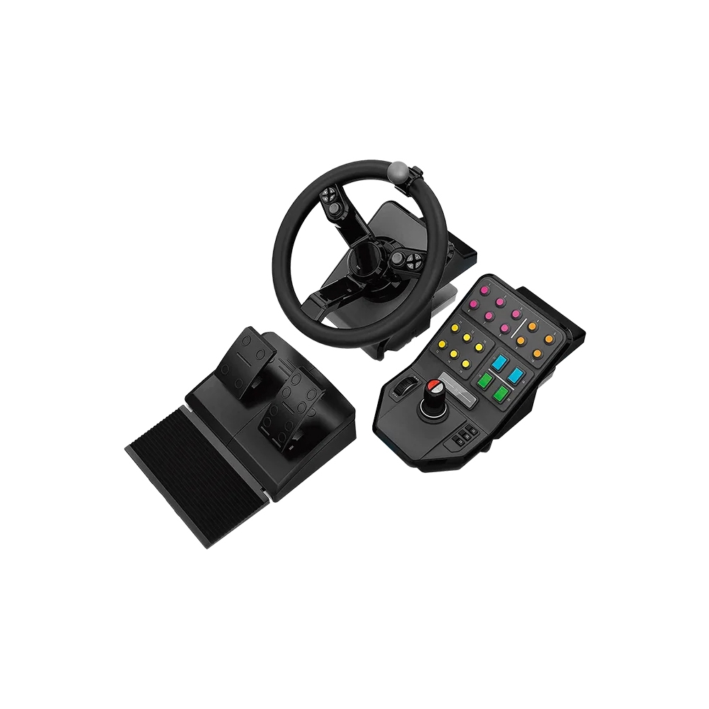 Logitech - Heavy Equipment Bundle Wheel, Pedals and Side Panel Control Deck - Simulator - Avvenice