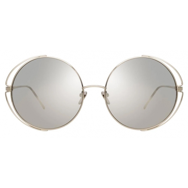 Linda Farrow - Farah C2 Round Sunglasses in White Gold - LFL816C2SUN - Linda Farrow Eyewear