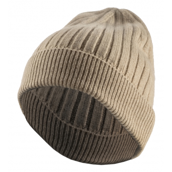 Avvenice - Precious Cashmere Ribbed Cap - Beige - Handmade in Italy - Exclusive Luxury Collection