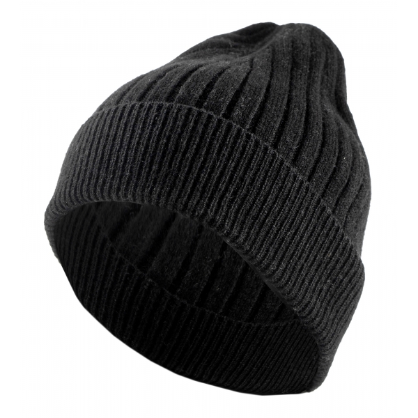 Avvenice - Precious Cashmere Ribbed Cap - Black - Handmade in Italy - Exclusive Luxury Collection