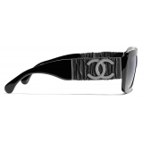 Chanel - Occhiali da Sole Rettangolare - Nero Grigio Polarizzate - Chanel Eyewear