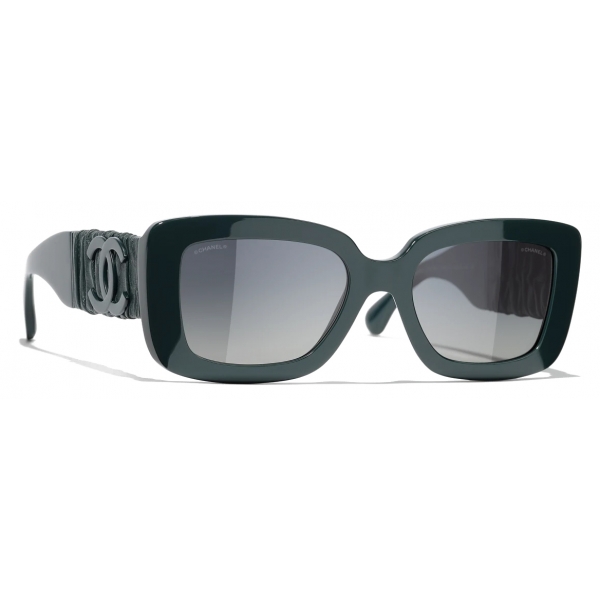 Chanel Rectangular Sunglasses Dark Green Gray Gradient Chanel Eyewear Avvenice