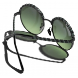 Chanel - Occhiali da Sole Rotondi - Nero Verde - Chanel Eyewear