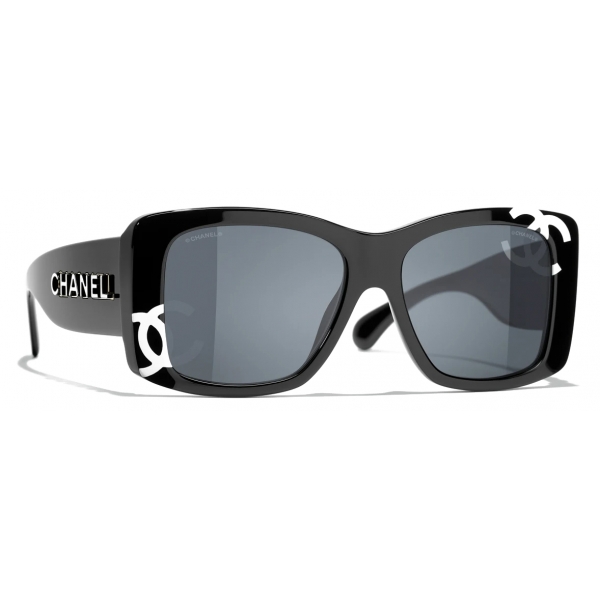 Chanel - Occhiali da Sole Quadrati - Nero Bianco Grigio - Chanel Eyewear