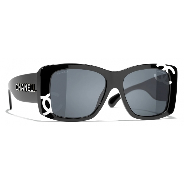 Square Sunglasses - Black White Gray - Chanel Eyewear - Avvenice