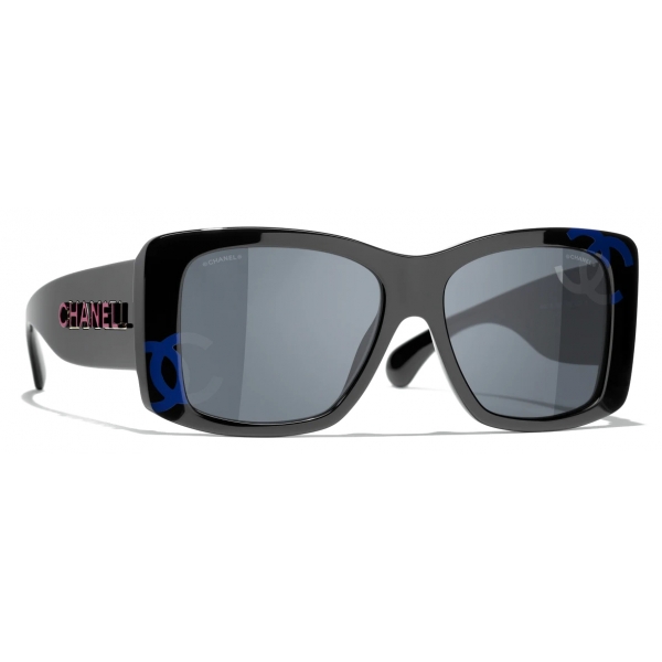 Chanel - Occhiali da Sole Quadrati - Nero Blu Grigio - Chanel Eyewear