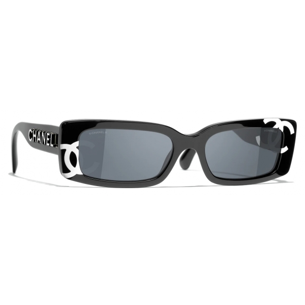 Chanel - Occhiali da Sole Rettangolare - Nero Bianco Grigio - Chanel Eyewear