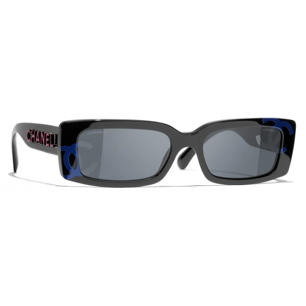 Chanel - Rectangular Sunglasses - Black Blue Gray - Chanel Eyewear