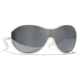 Chanel - Occhiali da Sole a Maschera - Bianco Nero Specchiate - Chanel Eyewear