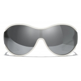 Chanel - Occhiali da Sole a Maschera - Bianco Nero Specchiate - Chanel Eyewear