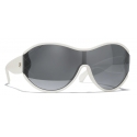 Chanel - Occhiali da Sole a Maschera - Bianco Nero Specchiate - Chanel Eyewear