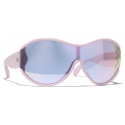 Chanel - Occhiali da Sole a Maschera - Rosa Blu Specchiate - Chanel Eyewear