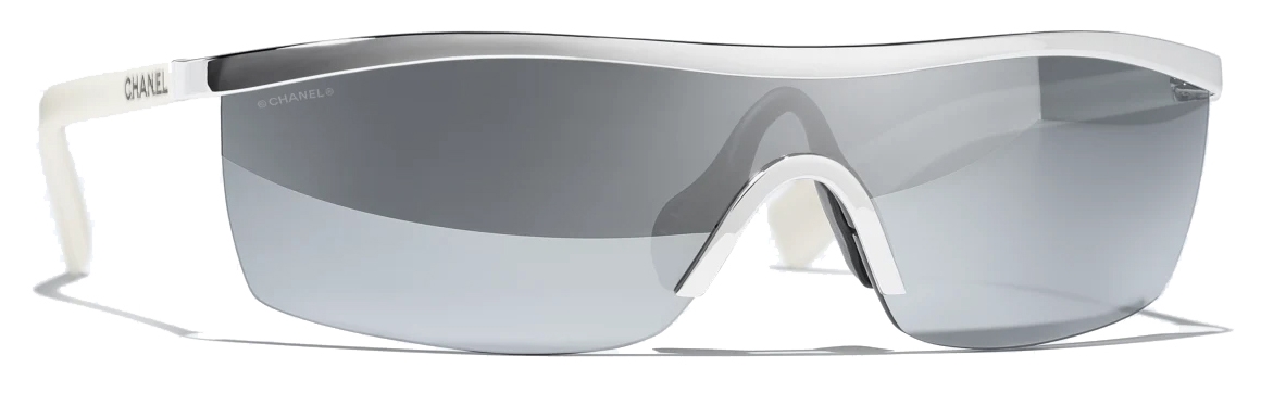 Chanel White 71046 S1476 Shield Visor Sunglasses Chanel