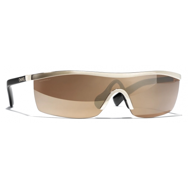 Chanel - Shield Sunglasses - Black Gold Brown Mirror - Chanel