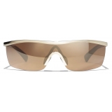 Chanel - Occhiali da Sole a Maschera - Nero Oro Marrone Specchiate - Chanel Eyewear