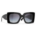 Chanel - Occhiali da Sole Quadrati - Nero Oro Grigio Sfumate - Chanel Eyewear