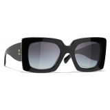 Chanel - Occhiali da Sole Quadrati - Nero Oro Grigio Sfumate - Chanel Eyewear