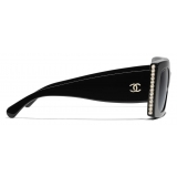 Chanel - Occhiali da Sole Quadrati - Nero Oro Grigio Sfumate - Chanel Eyewear