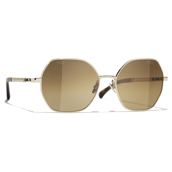 Chanel - Occhiali da Sole Quadrati - Oro Tartaruga Scuro Marrone Polarizzate - Chanel Eyewear