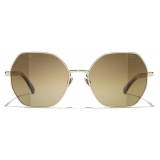 Chanel - Occhiali da Sole Quadrati - Oro Tartaruga Scuro Marrone Polarizzate - Chanel Eyewear