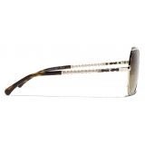 Chanel - Occhiali da Sole Quadrati - Oro Tartaruga Scuro Marrone Polarizzate - Chanel Eyewear