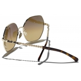 Chanel - Occhiali da Sole Quadrati - Oro Tartaruga Scuro Marrone Polarizzate - Chanel Eyewear