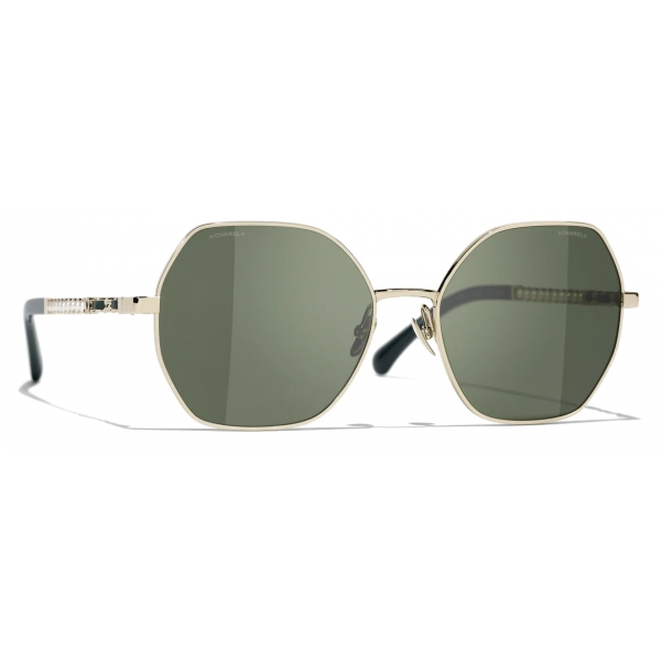 Chanel - Square Sunglasses - Gold Dark Green - Chanel Eyewear