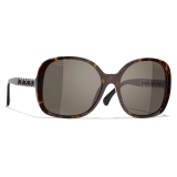 Chanel - Occhiali da Sole Quadrati - Tartaruga Scuro Marrone Polarizzate - Chanel Eyewear