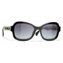 Chanel - Occhiali da Sole Rettangolare - Nero Oro Grigio Sfumate - Chanel Eyewear