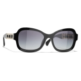 Chanel - Occhiali da Sole Rettangolare - Nero Oro Grigio Sfumate - Chanel Eyewear