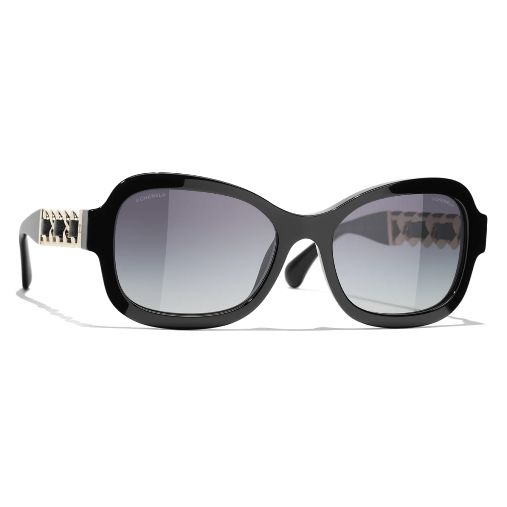 Chanel - Rectangular Sunglasses - Black Gold Gray Gradient