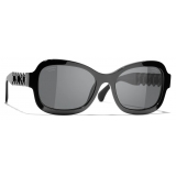 Chanel - Occhiali da Sole Rettangolare - Nero Grigio Polarizzato - Chanel Eyewear