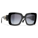 Chanel - Occhiali da Sole Quadrati - Nero Oro Grigio Sfumate - Chanel Eyewear