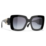 Chanel - Occhiali da Sole Quadrati - Nero Oro Grigio Sfumate - Chanel Eyewear