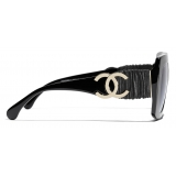 Chanel - Occhiali da Sole Quadrati - Nero Oro Grigio Sfumate - Chanel Eyewear