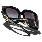 Chanel - Occhiali da Sole Quadrati - Nero Oro Grigio Sfumate - Chanel Eyewear