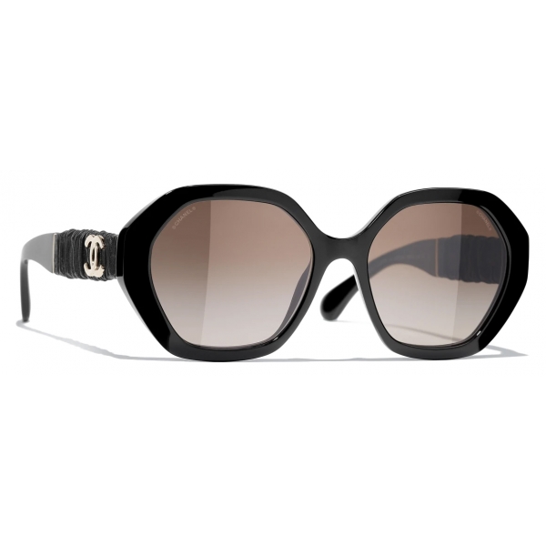 Chanel - Occhiali da Sole Rotondi - Nero Marrone Sfumate - Chanel Eyewear