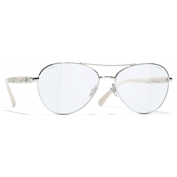 Chanel - Occhiali da Sole Pilota - Argento Bianco Filtro per la Luce Blu - Chanel Eyewear