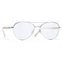 Chanel - Pilot Sunglasses - Silver White Blue Light Filtering - Chanel Eyewear