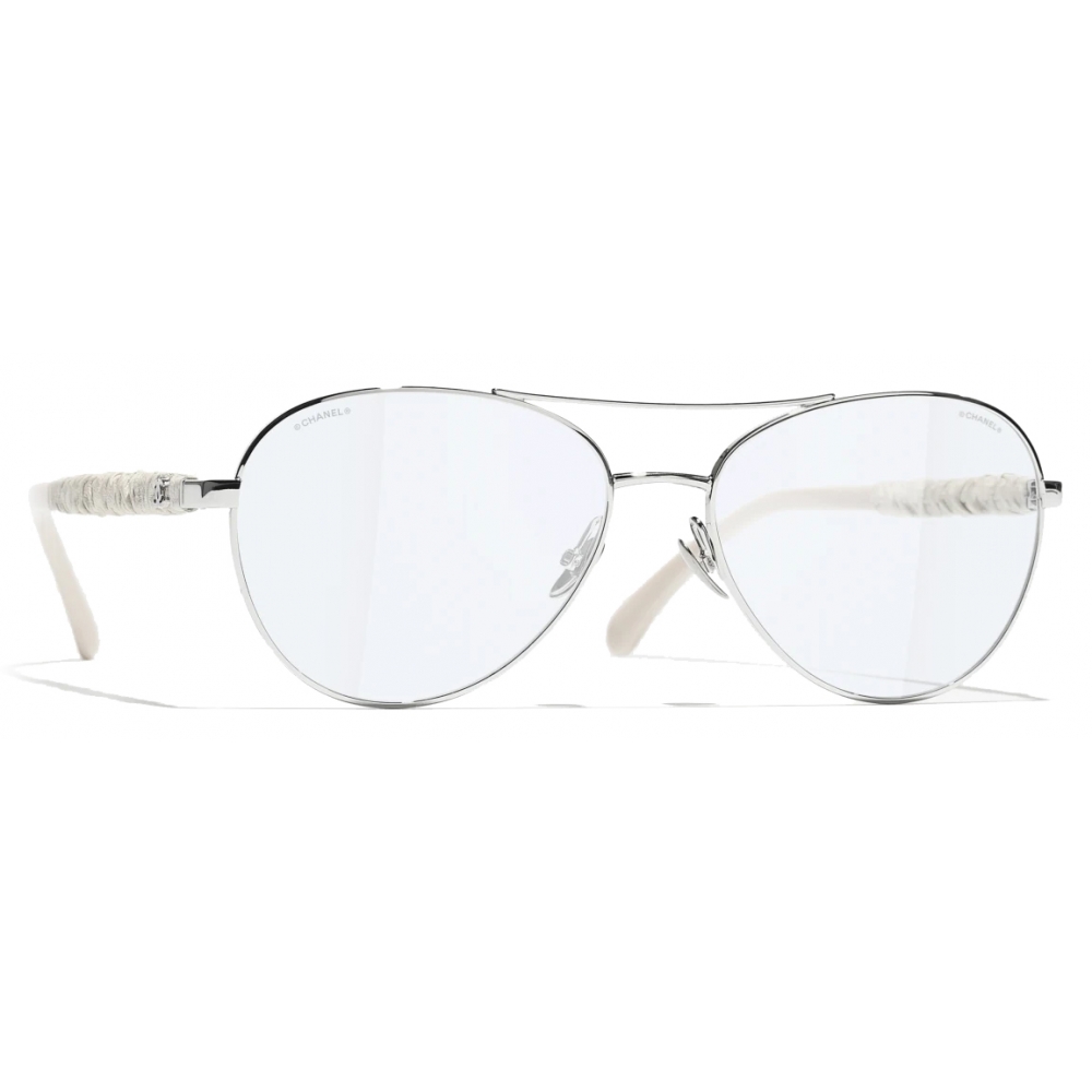 Chanel Pilot Sunglasses Silver White Blue Light Filtering Chanel