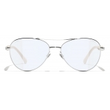 Chanel - Occhiali da Sole Pilota - Argento Bianco Filtro per la Luce Blu - Chanel Eyewear