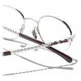 Chanel - Round Eyeglasses - Silver Burgundy - Chanel Eyewear