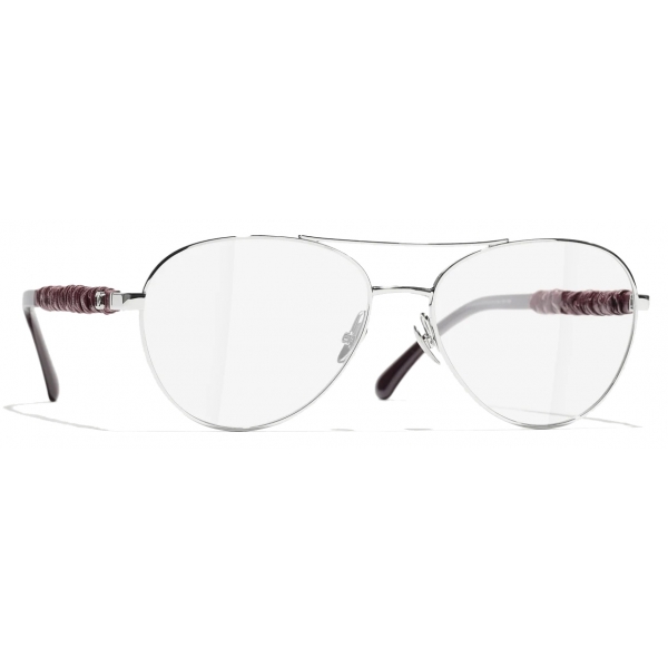 Chanel - Pilot Eyeglasses - Silver Burgundy - Chanel Eyewear