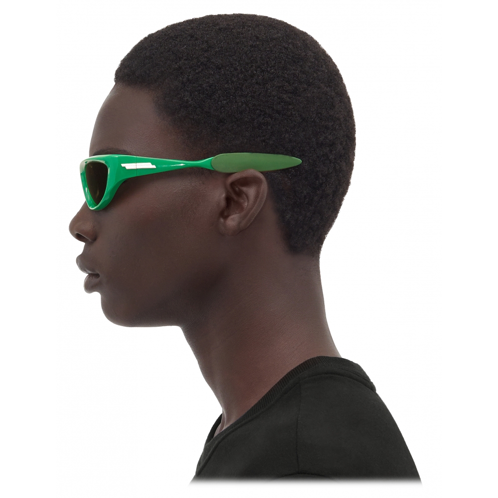 Bottega Veneta - Cone Wraparound Sunglasses - Green - Sunglasses
