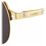 Cartier - Navigator - Oro Spazzolata Lenti Grigie - Santos de Cartier Collection - Occhiali da Sole - Cartier Eyewear